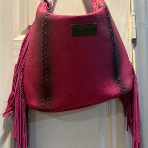 Montana West Fuchsia Braided Fringe Hobo Bag